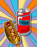 Pop art beer and hot dog