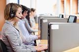 Operators using a computer in call center