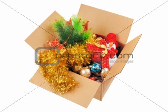 Box with Christmas decorations