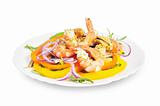 Salad with shrimp, mussels, bell peppers