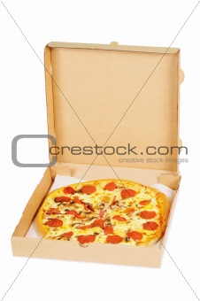 Pizza  with  pepperoni in a box