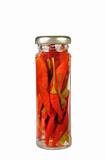 Canned red peppers in a jar