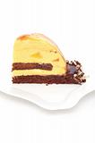 Piece of chocolate cake with mango
