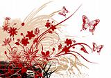 Abstract flowers with butterflies