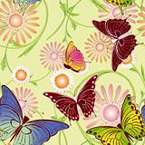 Abstract springtime colorful floral butterfly seamless pattern 