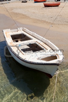 White rowing boat in Mykonos, Greece