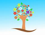 Colorful tree with flowers vector illustration
