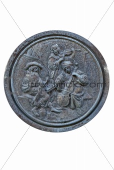 bronze bas-relief plate of minstrels