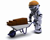Robot Builder with a wheel barrow carrying bricks