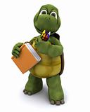 Tortoise with school book and crayons
