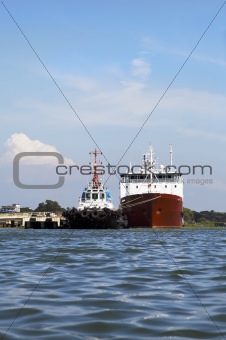 ocean going ship with tug Cochin India