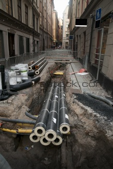 Pipes in dug up street