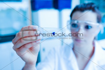 Science student looking at a microscope slide