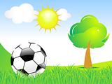 abstract football with green grass & tree