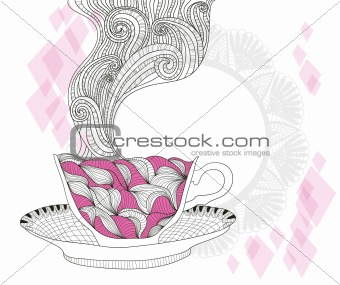 coffee and tea mug with abstract doodle pattern. Cup background.