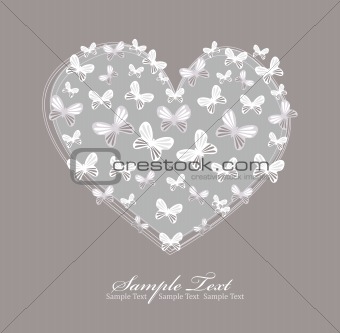 Valentines day card with heart and butterfly