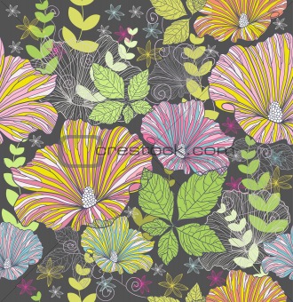 Seamless colorful floral pattern. Background with flowers and le