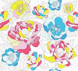 Seamless colorful floral pattern. Background with peonies and ch