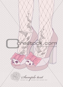 Fashion illustration.Background with high heels shoes. Tights wi