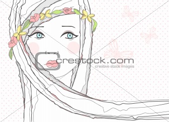 Cute greeting, birthday card or invitation with young teen girl 