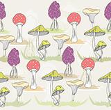 Abstract cute seamless colorful mushroom pattern. 