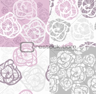 Abstract seamless flower rose pattern set.