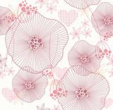 Cute pink seamless pattern with flowers and hearts