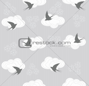 Cute seamless swallow and cloud pattern