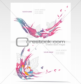 Vector business card set with floral elements. Backgrounds with 