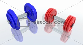 red and blue barbells
