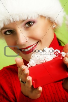 beautiful woman with a gift