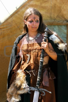 young girl in barbarian costume