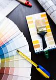 Color samples for selection with house plan on background