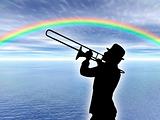 Trumpet player in the rainbow