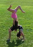 Two girls exercising