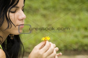 Girl with last spring flower