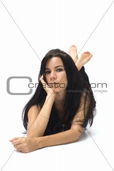 Casual girl laying on the floor