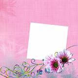 pink background with frame decorated with flowers