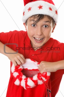 Boy holding a toy sack