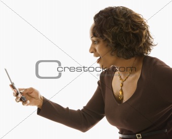 Woman looking at cellphone.