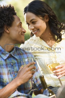 Couple having wine.