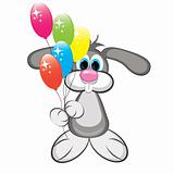 Cartoon rabbit with colorful balloons
