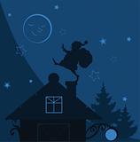 vector illustration Santa Claus on the roof