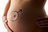 Detail Of Pregnant Woman With Female Symbol On Stomach