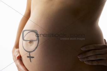 Detail Of Pregnant Woman With Male Symbol On Stomach