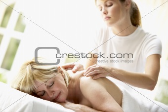 Middle Aged Woman Enjoying Massage