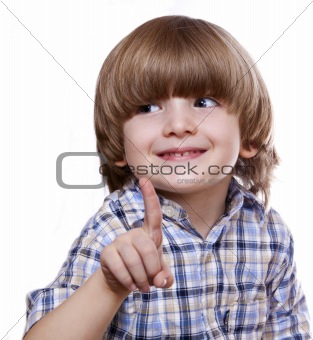 boy shows a finger