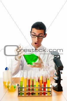 Chemist in the lab experimenting with solutions