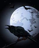 Crow  against a full moon