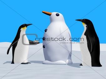 Building a snow penguin